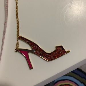 Kate Spade pink w/multi-glitter shoe necklace